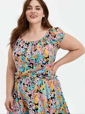 Torrid Disney Womens Pink Blue Mickey Friends Retro off Shoulder Top NWT Size 2X